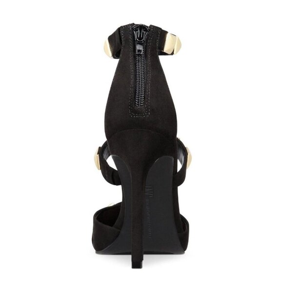 INC Womens Black Studded Strappy Syndia Pointed Toe Stiletto Zip-Up Shoes Sz 9 - Picture 3 of 9